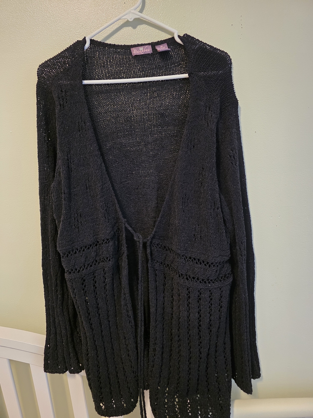 Black Open-Weave Tie-Front Cardigan